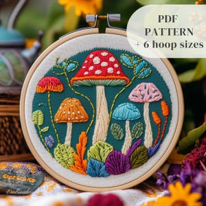 Mushrooms Hand Embroidery Design, Woodland Embroidery PDF Pattern, Mushroomcore Stitching Template, Cottagecore Embroidery, Digital Download