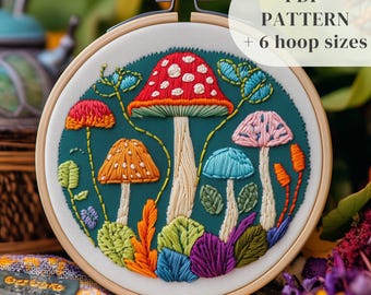 Mushrooms Hand Embroidery Design, Woodland Embroidery PDF Pattern, Mushroomcore Stitching Template, Cottagecore Embroidery, Digital Download