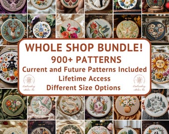Embroidery PDF Pattern Whole Shop Bundle, Hand Embroidery Design Collection, Current and Future Designs, Lifetime Access, Digital Download