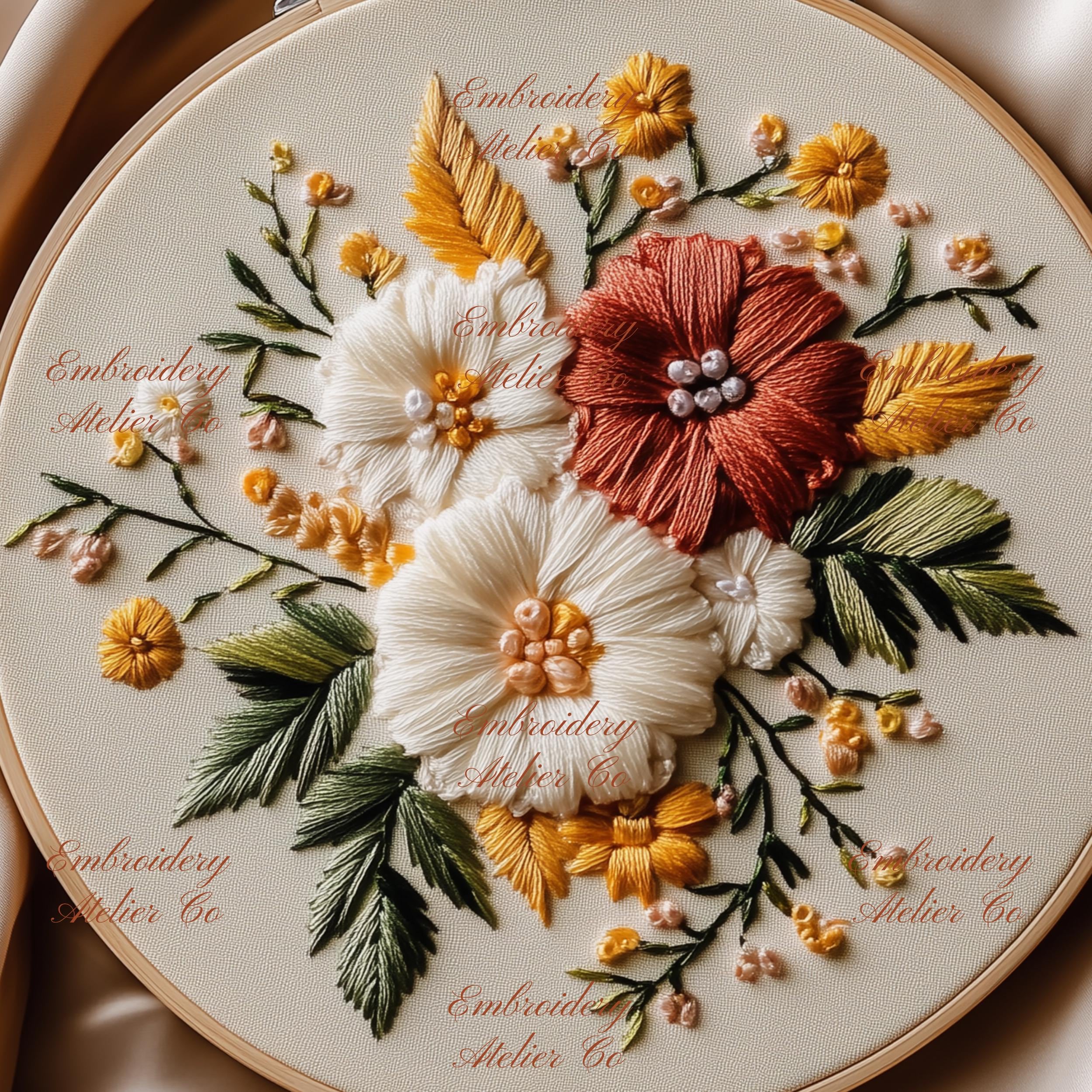 Botanical Hand Embroidery Pattern, Flowers Bouquet Embroidery Design ...