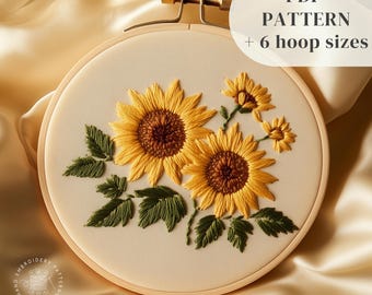Flowers Hand Embroidery Pattern, Sunflowers Embroidery Design, Summer DIY Embroidery Template, Beginners Stitching Craft, Digital Download