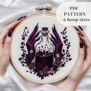 Gothic Hand Embroidery Design, Witchy Embroidery Pattern, Wiccan Stitching Template, Witch Hands And Magic Potion, Printable Embroidery PDF