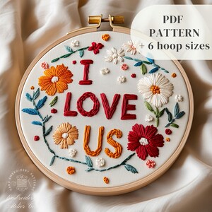 Valentine&#39;s Day Embroidery Design, Love Hand Embroidery PDF Pattern, Couples Embroidery Template, Valentine&#39;s Day DIY Gift, Digital Download
