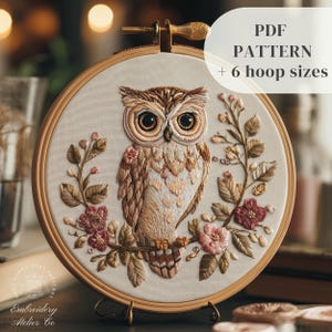 Woodland Owl Hand Embroidery Design, Forest Bird Embroidery Pattern, Embroidery PDF Printable, Animal Stitching Pattern, DIY Embroidery Art