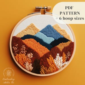Landscape Hand Embroidery Pattern, Mountains Embroidery Design, Beginners DIY Embroidery Template, Needlepoint PDF Pattern, Digital Download