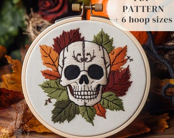 Skull Hand Embroidery Pattern, Halloween Embroidery Design, Gothic Embroidery PDF Template, Spooky Season Craft Pattern, Digital Download