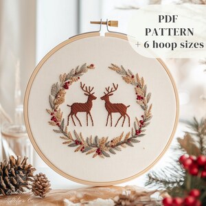 Winter Reindeer Hand Embroidery Design, Christmas Embroidery Template, Beginner Hand Stitching Pattern, DIY Winter Craft, Digital Download