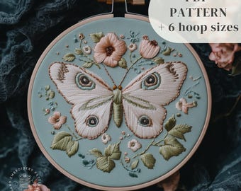 Luna Moth Embroidery Pattern, Gothic Insect Hand Embroidery Design, Witchy Stitching Template, Whimsical Embroidery Craft, Digital Download