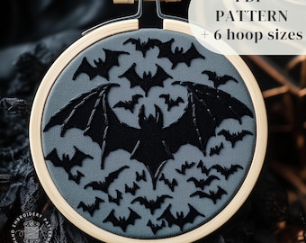 Gothic Bats Embroidery Pattern, Halloween Hand Embroidery Design, Witchy Embroidery PDF Template, Witchy Stitching Pattern, Digital Download