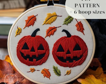 Halloween Embroidery Design, Scary Pumpkins Embroidery PDF Pattern, Beginner Hand Stitching Template, Halloween DIY Craft, Digital Download