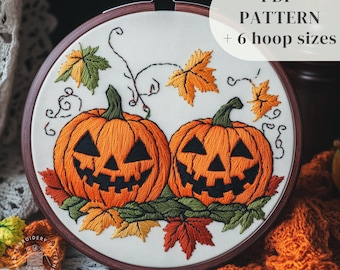 Pumpkins Hand Embroidery Pattern, Halloween Embroidery Design, Spooky Stitching Template, Spooky Season Embroidery Craft, Digital Download