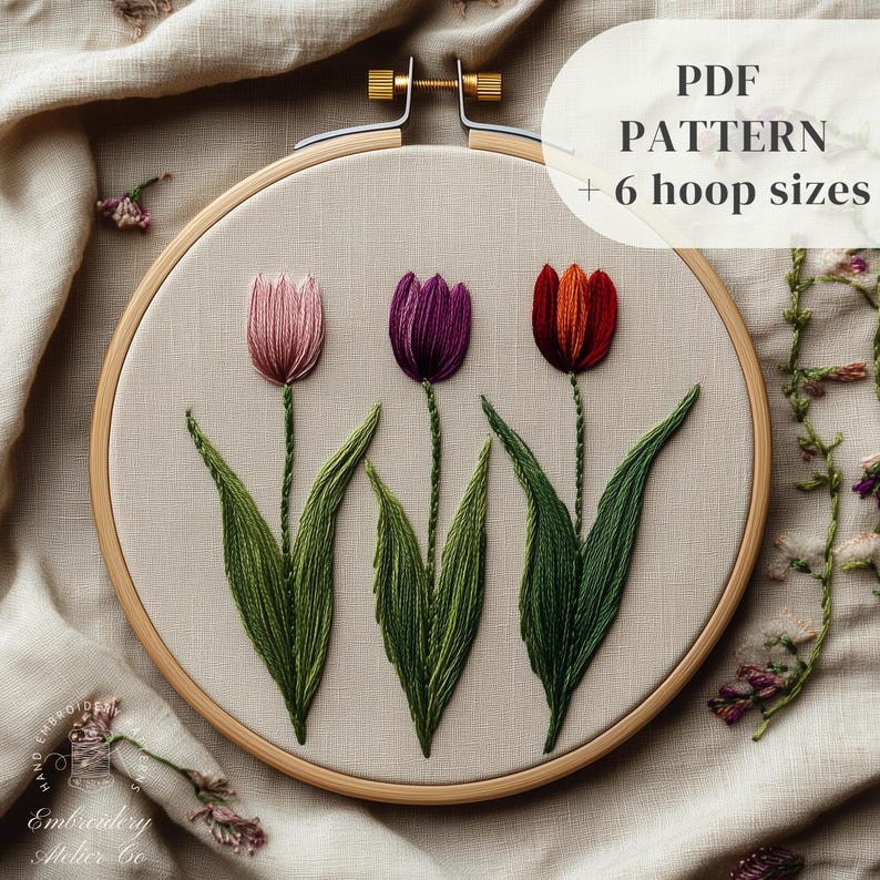 Tulips Hand Embroidery Design, Spring Flowers Embroidery PDF Pattern ...