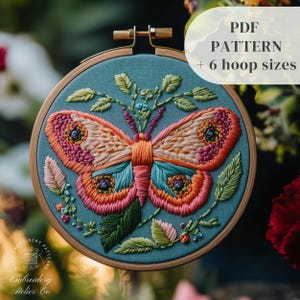 Luna Moth Hand Embroidery Design, Beginners Embroidery Pattern, Celestial Embroidery Template, Moth Stitching Pattern, Printable Embroidery
