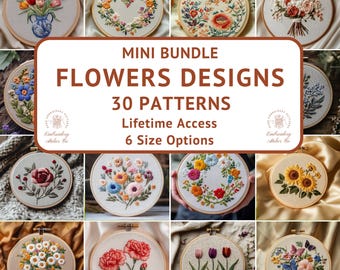 Flowers Hand Embroidery Pattern Bundle, Floral Embroidery Designs Pack, Flower Wreaths and Bouquets Collection, DIY Embroidery PDF Templates