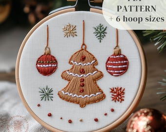 クリスマスオーナメントの刺繍パターン、ジンジャーブレッドの手刺繍