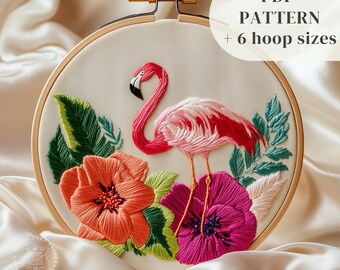 Flamingo Hand Embroidery Pattern, Summer Embroidery Design for Beginners, DIY Embroidery Art Template, Animal Lovers Gift, Digital Download