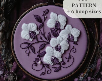 蘭の手刺繍デザイン、秋の花の刺繍パターン、初心者向け手縫いテンプレート、花柄刺繍クラフト、デジタルダウンロード