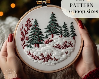 Holiday Village Embroidery PDF Pattern, Easy Hand Embroidery Design for Beginners, Winter Hand Stitching Template, Digital Download