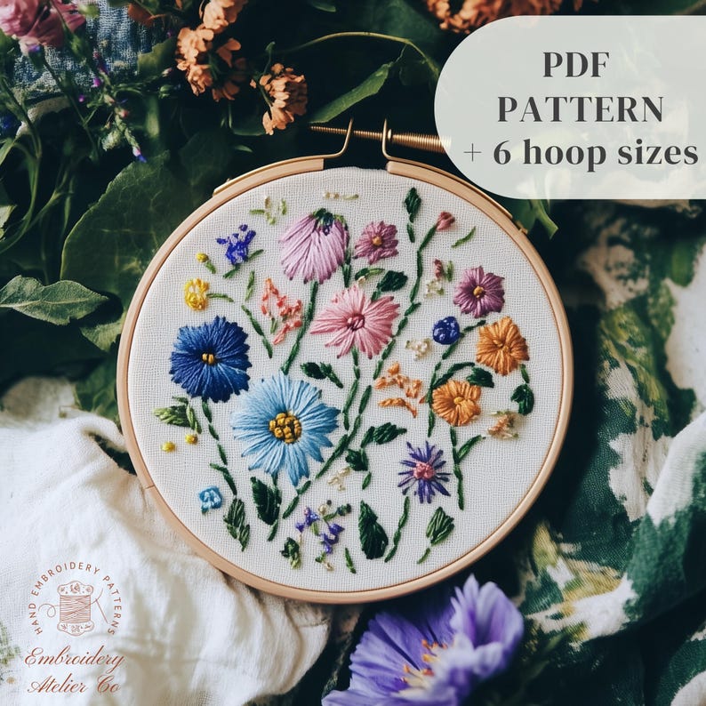 Hand Embroidery PDF Pattern, Wildflowers Embroidery Design, Beginners ...