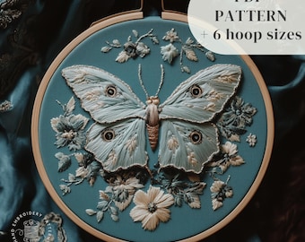 Gothic Luna Moth Embroidery Pattern, Insect Hand Embroidery Design, Whimsical Stitching Template, Witchy Embroidery Craft, Digital Download