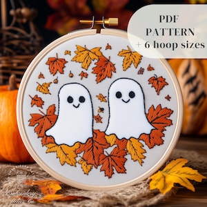 Motif PDF de broderie de fantômes mignons, motif de broderie à la main d&#39;Halloween, modèle de couture effrayant à la main, artisanat de la saison fantasmagorique, téléchargement numérique