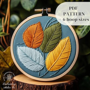 Leaves Embroidery PDF Pattern, Beginner Hand Embroidery Design, Botanical Stitching Template, Cottagecore Craft Pattern, Digital Download