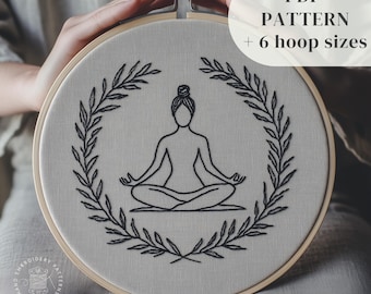 Yogapositionsbroderi i PDF-format, handbroderidesign för kvinnor, broderimall för nybörjare, handstygnsmönster, digital nedladdning