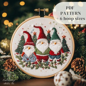 Gnomes Hand Embroidery Pattern, Christmas Embroidery Design, Holiday Season Stitching Template, Christmas Craft Pattern, Digital Download