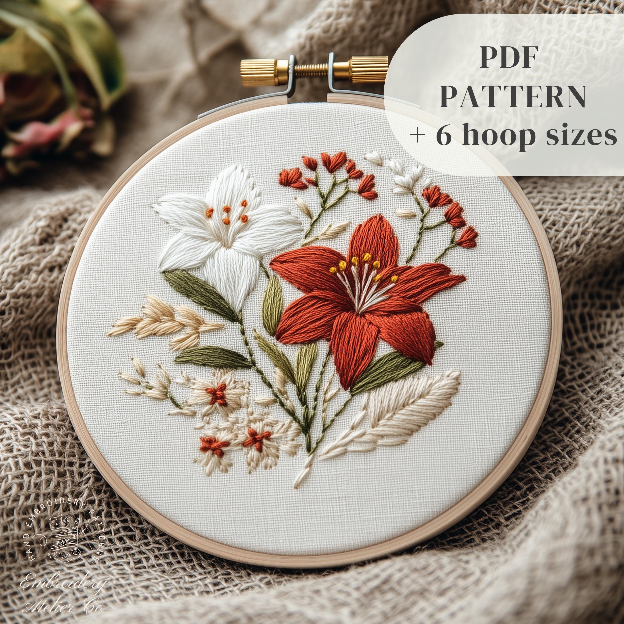 Lily Flower Embroidery Design, Lilium Hand Embroidery Pattern