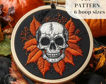 Skull Embroidery PDF Pattern, Halloween Hand Embroidery Design, Beginners Hand Stitching Template, Spooky Season Crafting, Digital Download