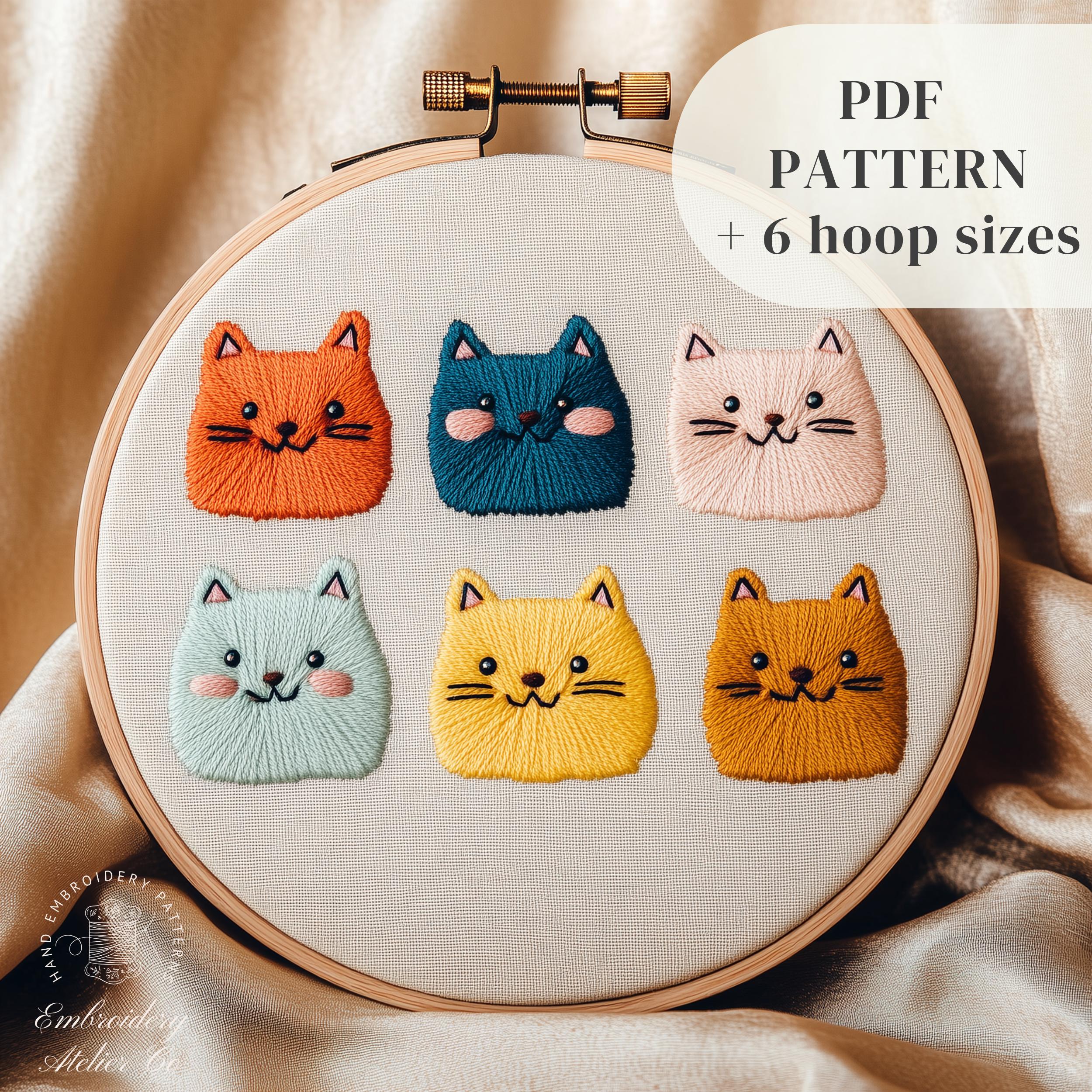Cute Cats Embroidery PDF Pattern, Beginners Embroidery Design, Animal ...