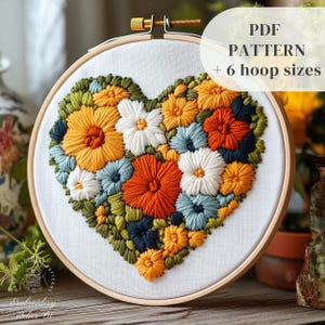 Heart Embroidery PDF Pattern, Love Hand Embroidery Design, Floral Heart Stitching Template, Valentine&#39;s Day Craft Gift, Digital Download