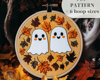 Diseño de bordado de fantasmas, patrón de bordado a mano espeluznante, patrón de costura de Halloween, bordado imprimible DIY, manualidad de temporada espeluznante