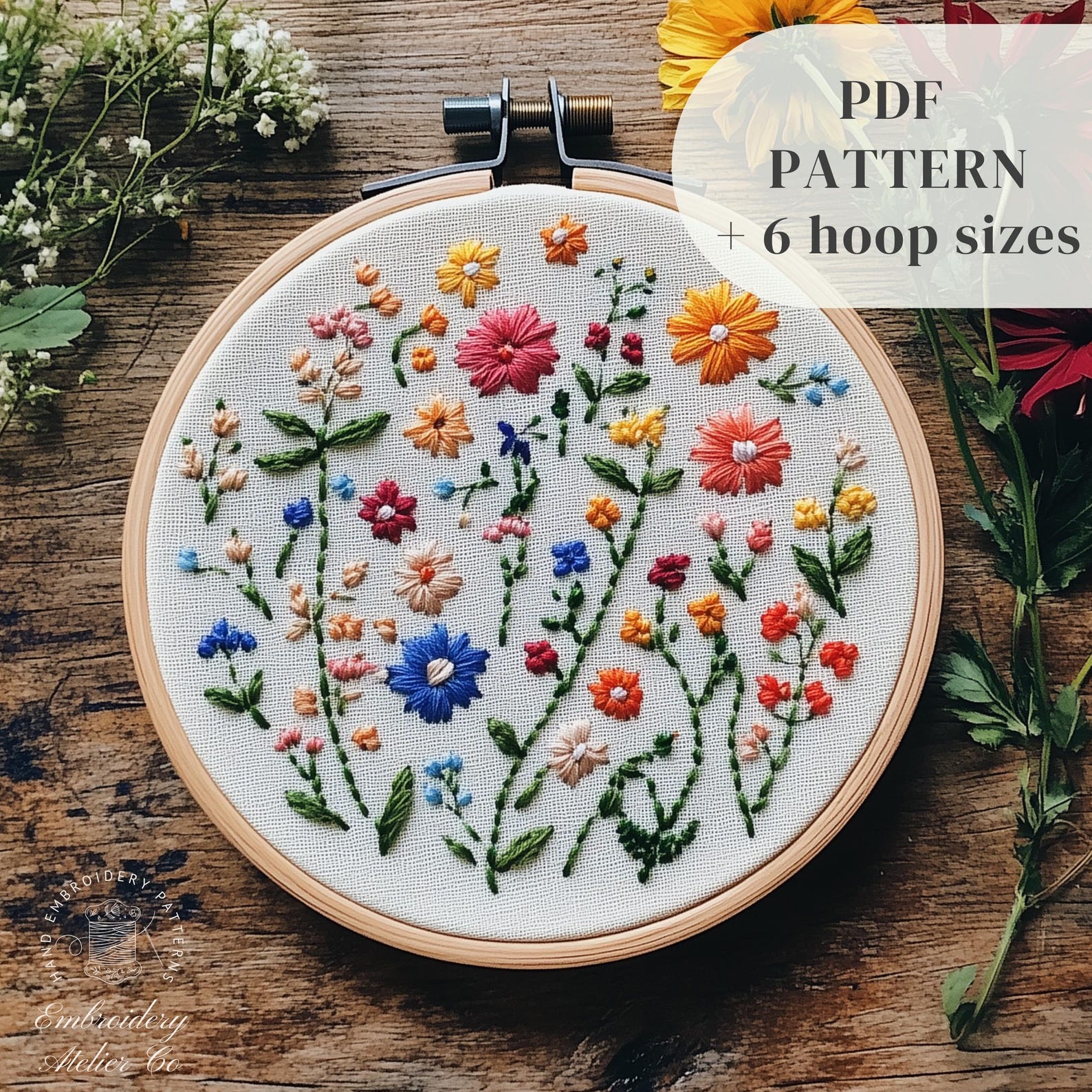 Wildflowers Hand Embroidery Design, Beginners Embroidery PDF Pattern ...
