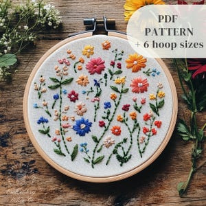 Wildflowers Hand Embroidery Design, Beginners Embroidery PDF Pattern, Floral Stitching Template, Cottagecore Craft Pattern, Digital Download