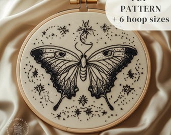 Gothic Moth Embroidery Design, Beginner Hand Embroidery PDF Pattern, Insect Hand Stitching Template, Whimsical Craft, Digital Download