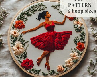 Dancing Woman Embroidery PDF Pattern, Female Hand Embroidery Design, Flowers Stitching Template, Feminist Embroidery Craft, Digital Download
