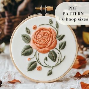 Beginner Embroidery Pattern, Rose Flower Hand Embroidery Design, June Birth Month Flower Embroidery Template, DIY Gift, Digital Download