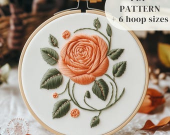 Beginner Embroidery Pattern, Rose Flower Hand Embroidery Design, June Birth Month Flower Embroidery Template, DIY Gift, Digital Download