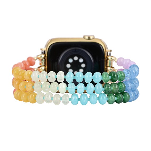 Rainbow Glow Stone Beaded Apple Watch Band, Fits Any Apple  display picture 1