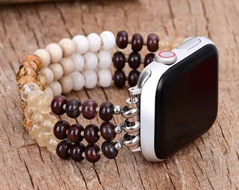 Golden Sand Stone Beaded Apple Watch Band, Fits any Apple Watch, Womens Apple Band, Stretch Apple Band, Mothers Day Gift Cape Diablo