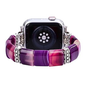 Amethyst Aura Agate Natural Stone Apple Watch Strap Beaded Apple Watch Band, Fits any Apple Watch, Women&#39;s Apple Band, Mother&#39;s Day Gift