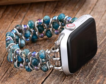 Beaded Apple Watch Strap | Band 38mm 40mm 41mm 42mm 44mm 45mm 46mm 49mm | Compatible with all Apple Watch Series Apatite Azure