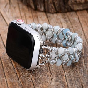 Beaded Apple Watch Strap | Band 38mm 40mm 41mm 42mm 44mm 45mm 46mm 49mm | Compatible with all Apple Watch Series Aquamarine Sapphire