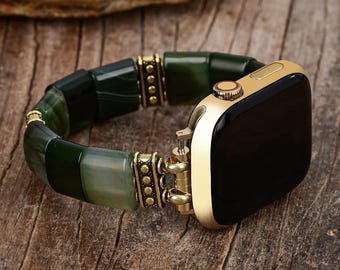 Evergreen Serenity Agate Natural Stone Apple Watch Strap Fits all Apple Watch, Women's Apple Band, Mother's Day Gift
