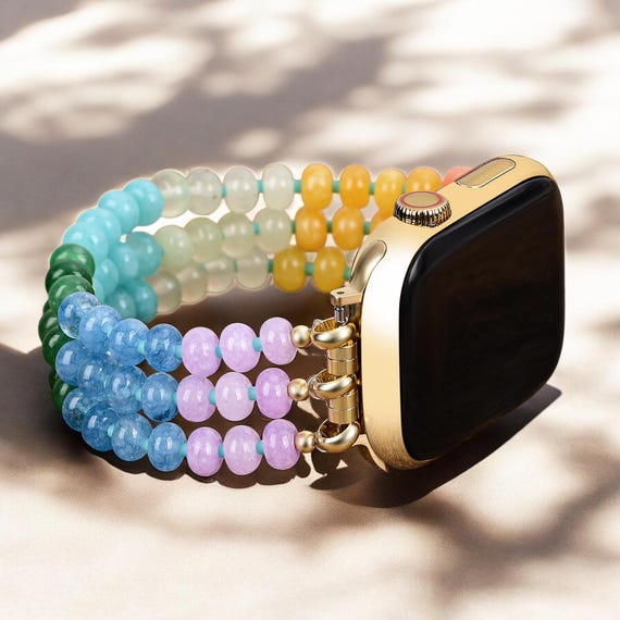 Rainbow Glow Stone Beaded Apple Watch Band, Fits Any Apple 