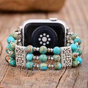 Apple Watch Band Beaded | Band 38mm 40mm 41mm 42mm 44mm 45mm 46mm 49mm | Compatible with all Apple Watch Series Artisanal Turquoise