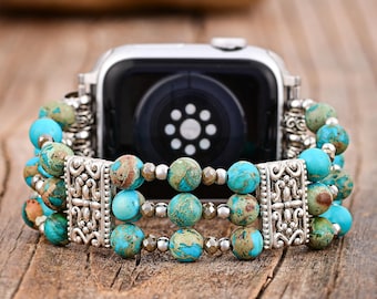Apple Watch Band Beaded | Band 38mm 40mm 41mm 42mm 44mm 45mm 46mm 49mm | Compatible with all Apple Watch Series Artisanal Turquoise
