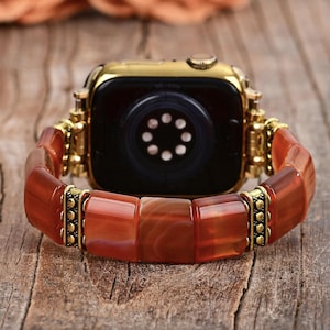 Serene Flame Agate天然石Apple Watchストラップ、あらゆるApple Watchにフィット、女性用Apple Watchバンド、母の日ギフト