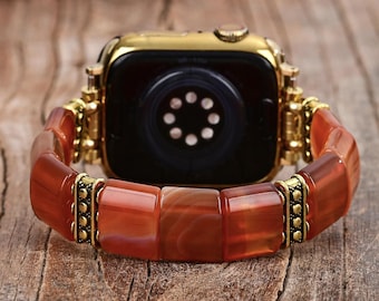 Serene Flame Agate Natural Stone Apple Watch Strap Fits any Apple Watch, Women's Apple watch Band, Mother's Day Gift
